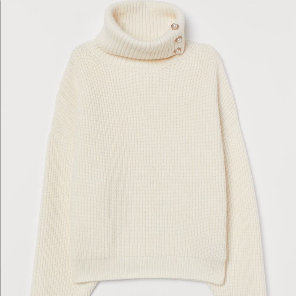 H&M Textured Knit Sweater with Pearl Detail
